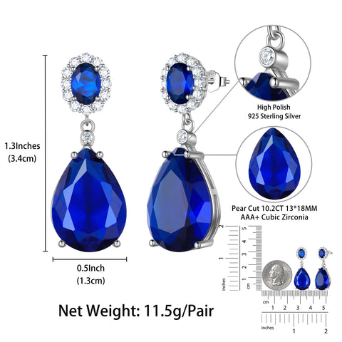 10Ct Women Sapphire Earring 925 Sterling Silver Blue September Birthstone Teardrop Dangle Earring Jewelry Birthday Mother's Day Gift - Aurora Tears