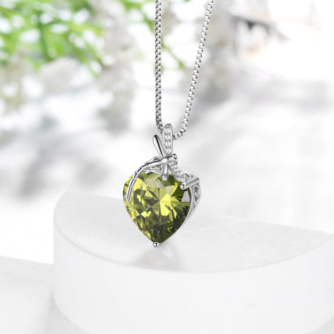 Dragonfly Necklace Heart August Birthstone Necklace Peridot Green CZ 925 Sterling Silver Pendant Jewelry Women Birthday Christmas Mother's Day Gift - Aurora Tears