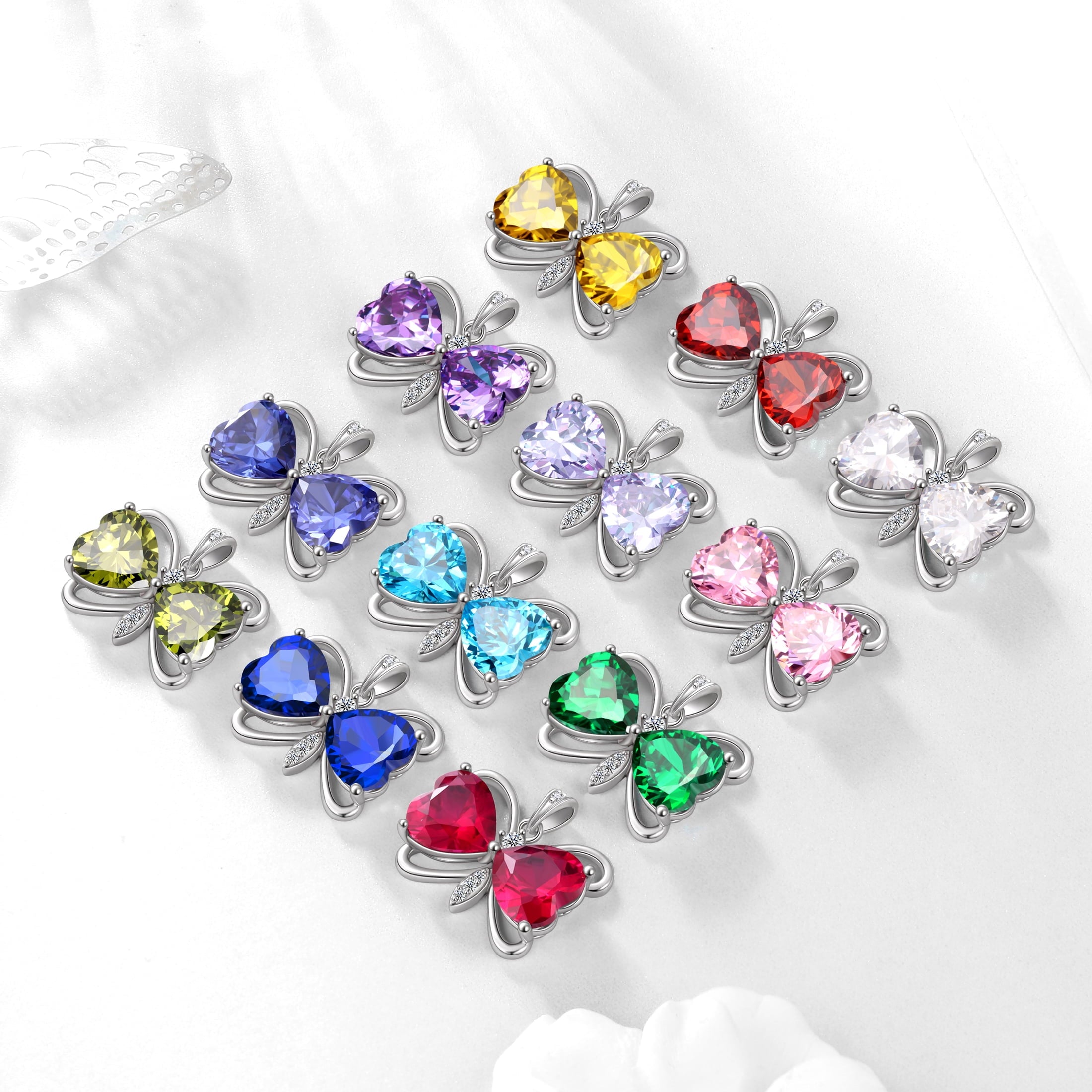 Women Red Butterfly Necklace Heart July Birthstone Necklace Ruby Crystal Silver Plated Pendant Jewelry Wife Wedding Birthday Mother's Day Gift - Aurora Tears