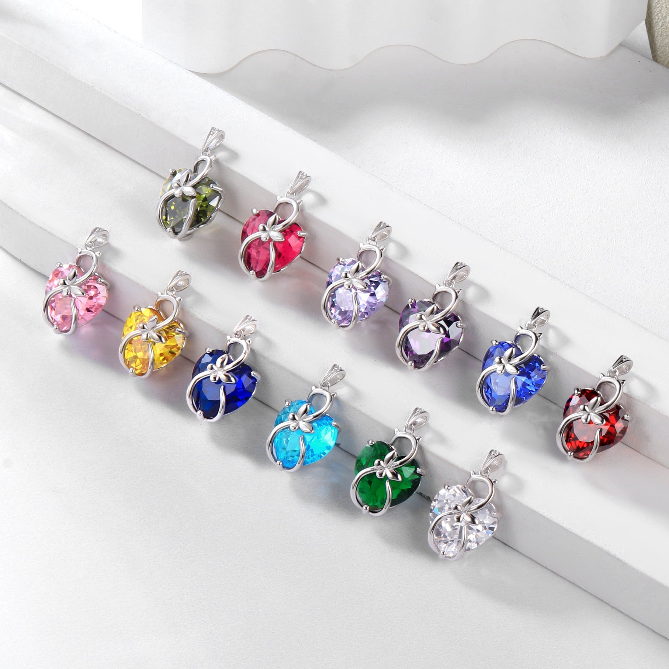 15MM Women Cat Necklace Heart April Birthstone 925 Sterling Silver Pendant Diamond Crystal Butterfly Jewelry Birthday Gift for Cat Lover - Aurora Tears