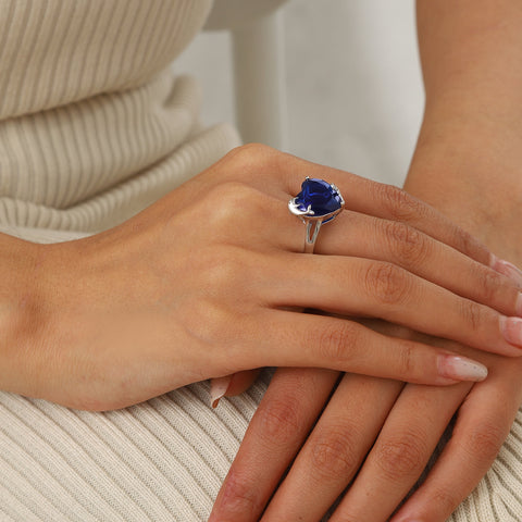 9Ct Women Heart Ring 925 Sterling Silver Dolphin September Birthstone Sapphire Blue Solitaire Ring Jewelry Birthday Mother's Day Gift - Aurora Tears