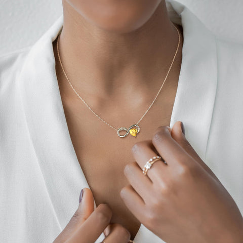 Women Infinity Heart Mother Necklace November Birthstone Citrine Yellow Pendant 925 Sterling Silver Jewelry Grandma Birthday Christmas Mother's Day Gift from Daughter/Son - Aurora Tears