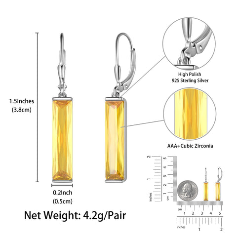 November Birthstone Earrings 925 Sterling Silver Women Dangle Earring Citrine Yellow Jewelry Leverback Mother Christmas Birthday Gift for Her - Aurora Tears