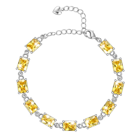Juwaliy 18K White Gold Plated Tennis Bracelets for Women Birthstone Jewelry Birthday Gifts for Wife Mother Daughter