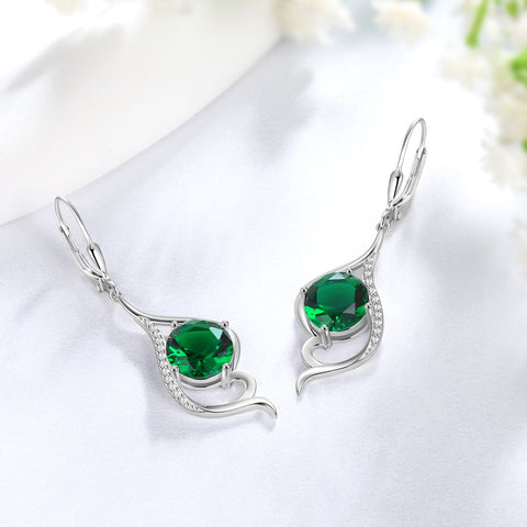 Women Dangle Earrings May Birthstone Earring Emerald Green 925 Sterling Silver Leverback Hanging Tail Jewelry Christmas Mother's Day Gift for Her/Mom/Grandma/Wife - Aurora Tears