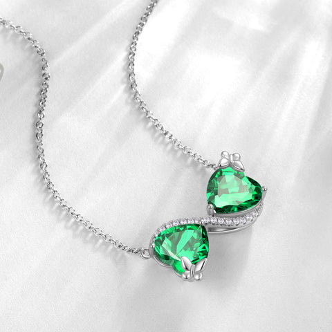 Women Infinity Heart Butterfly Necklace May Birthstone Necklace Emerald Green Pendant Jewelry Daughter Wife Birthday Mother's Day Gift for Mom - Aurora Tears
