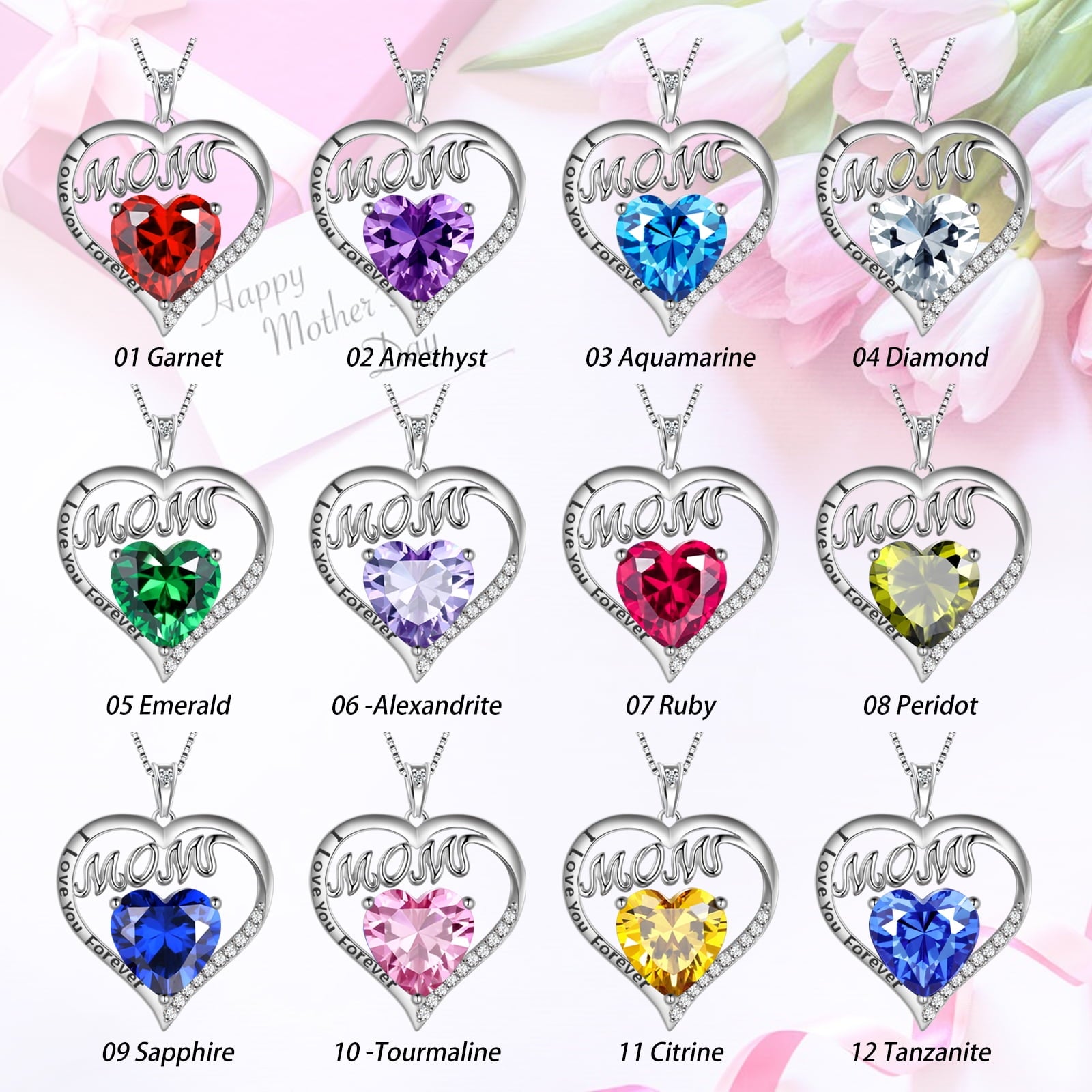 Women Mom Necklace Heart January Birthstone Necklace Garnet Red 925 Sterling Silver Pendant Jewelry Christmas Birthday Mother's Day Gifts from Daughter - Aurora Tears