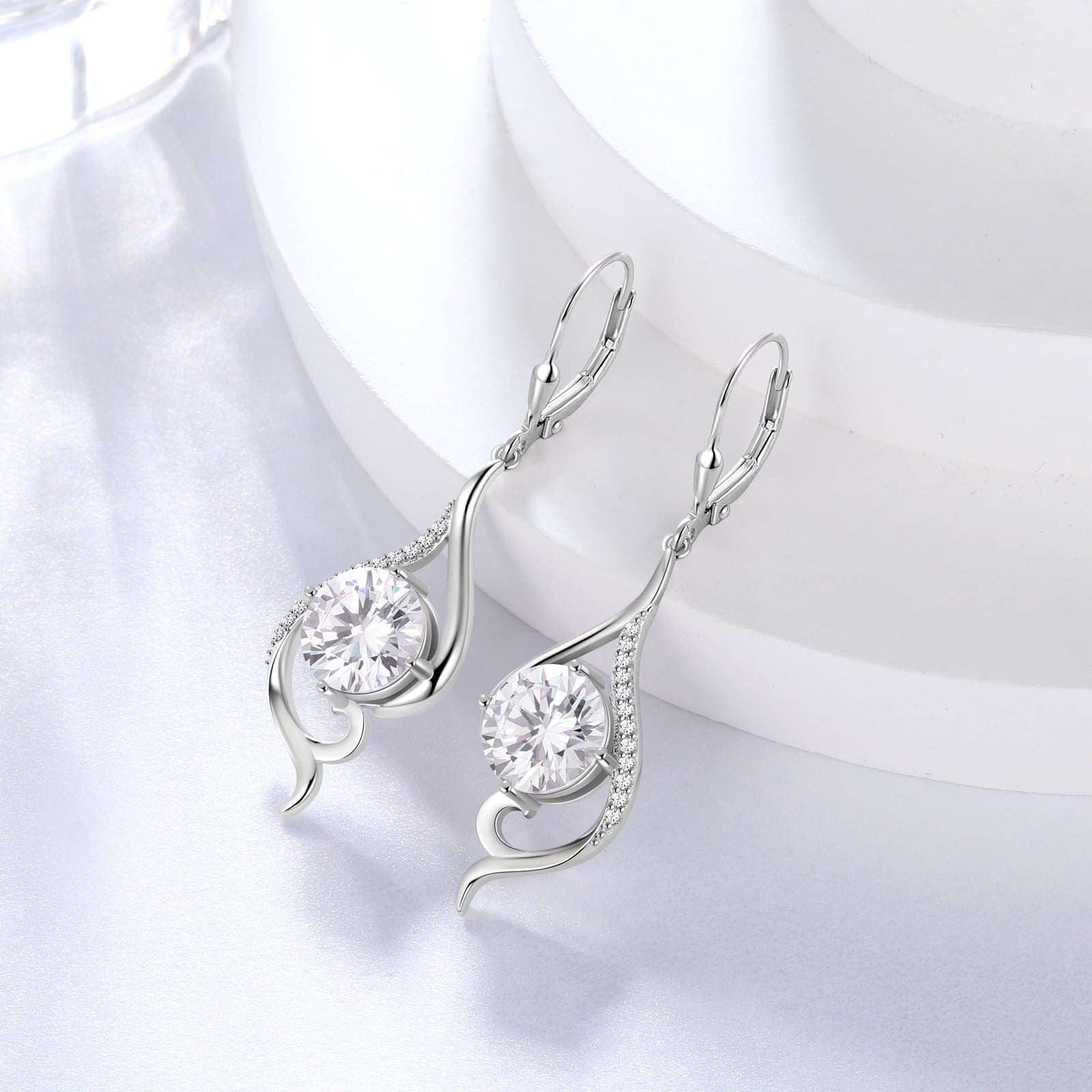 Women Dangle Earrings April Birthstone Earrings Sterling Silver Leverback Diamond Bridal Jewelry Mermaid Tail Wife Birthday Valentines Mother's Day Gift for Her - Aurora Tears