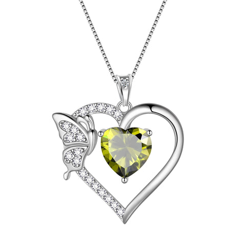 Heart Necklace Birthstone Butterfly Pendant Sterling Silver Jewelry Women Girls Birthday Gifts