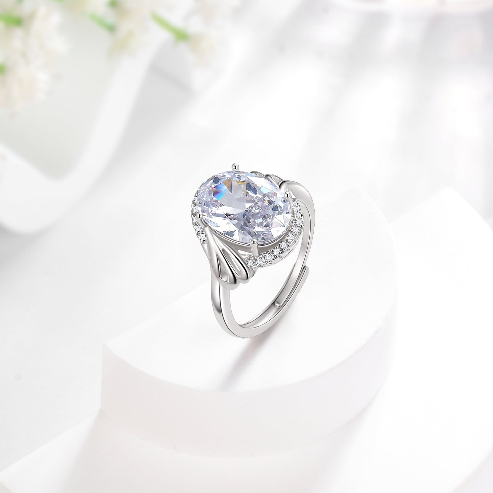 8Ct Halo Oval Engagement Ring 925 Sterling Silver Women April Birthstone Diamond CZ Band Promise Bridal Jewelry Mother Birthday Gift - Aurora Tears