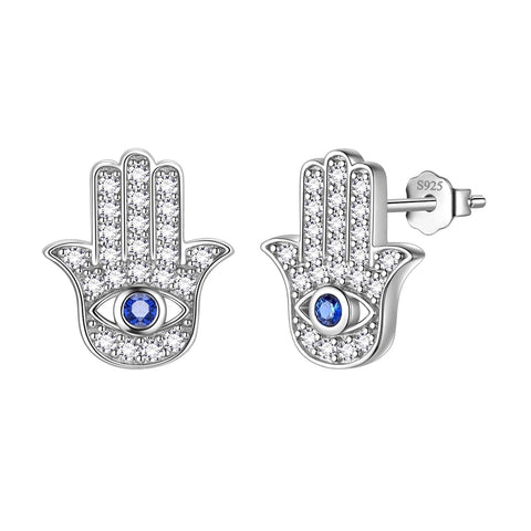 Orecchini blu malocchio Orecchini a bottone Donna Ragazza Protezione Gioielli Mano di Hamsa di Fatima Argento sterling 925