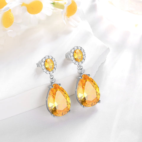 10Ct Women Teardrop Earrings 925 Sterling Silver November Birthstone Dangle Earrings Citrine Yellow 925 Sterling Silver Jewelry Christmas Birthday Gift for Mother - Aurora Tears