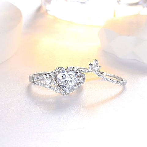 Ensemble de bagues de fiançailles en moissanite taille cœur 2 carats, bagues de mariage en or blanc 18 carats sur argent pour femme, taille (6-9)