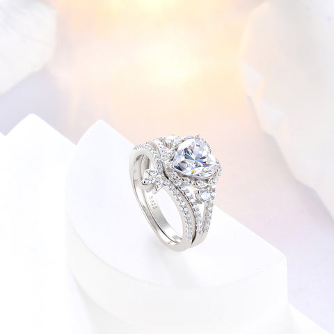 Ensemble de bagues de fiançailles en moissanite taille cœur 2 carats, bagues de mariage en or blanc 18 carats sur argent pour femme, taille (6-9)