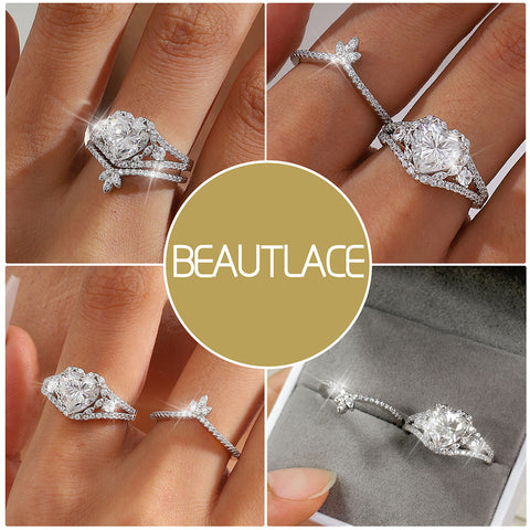 Ensemble de bagues de fiançailles en moissanite taille cœur 2 carats, bagues de mariage en or blanc 18 carats sur argent pour femme, taille (6-9)