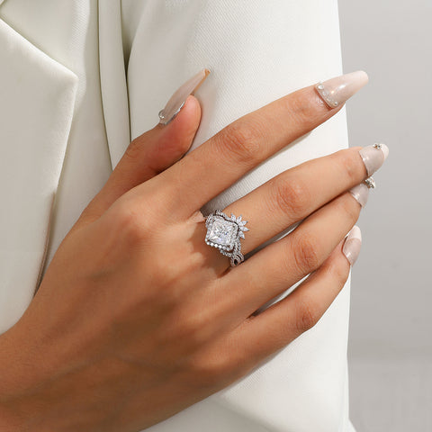 2 Carat Moissanite Princess Cut Engagement Rings Set for Women 925 Sterling Silver Jewelry Promise Ring for Her