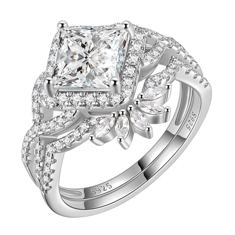 2 Carat Moissanite Princess Cut Engagement Rings Set for Women 925 Sterling Silver Jewelry Promise Ring for Her