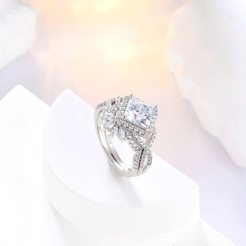 2 Carat Moissanite Princess Cut Engagement Rings Set for Women 925 Sterling Silver Jewelry Promise Ring for Her