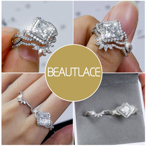 2 Carat Moissanite Princess Cut Engagement Rings Set for Women 925 Sterling Silver Jewelry Promise Ring for Her