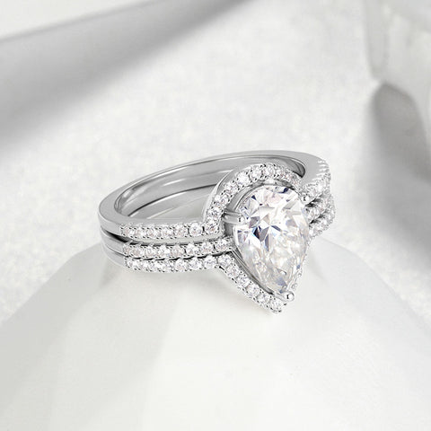 Set di anelli di fidanzamento con moissanite da 2 carati | Anelli nuziali da donna in oro bianco 18 carati su argento | Taglia 6-9