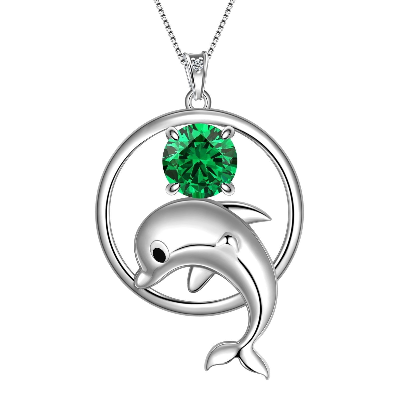 Juwaliy 925 Sterling Silver Cute Dolphin Necklace for Women Birthstone Pendant Sea Animal Jewelry Gifts - Aurora Tears