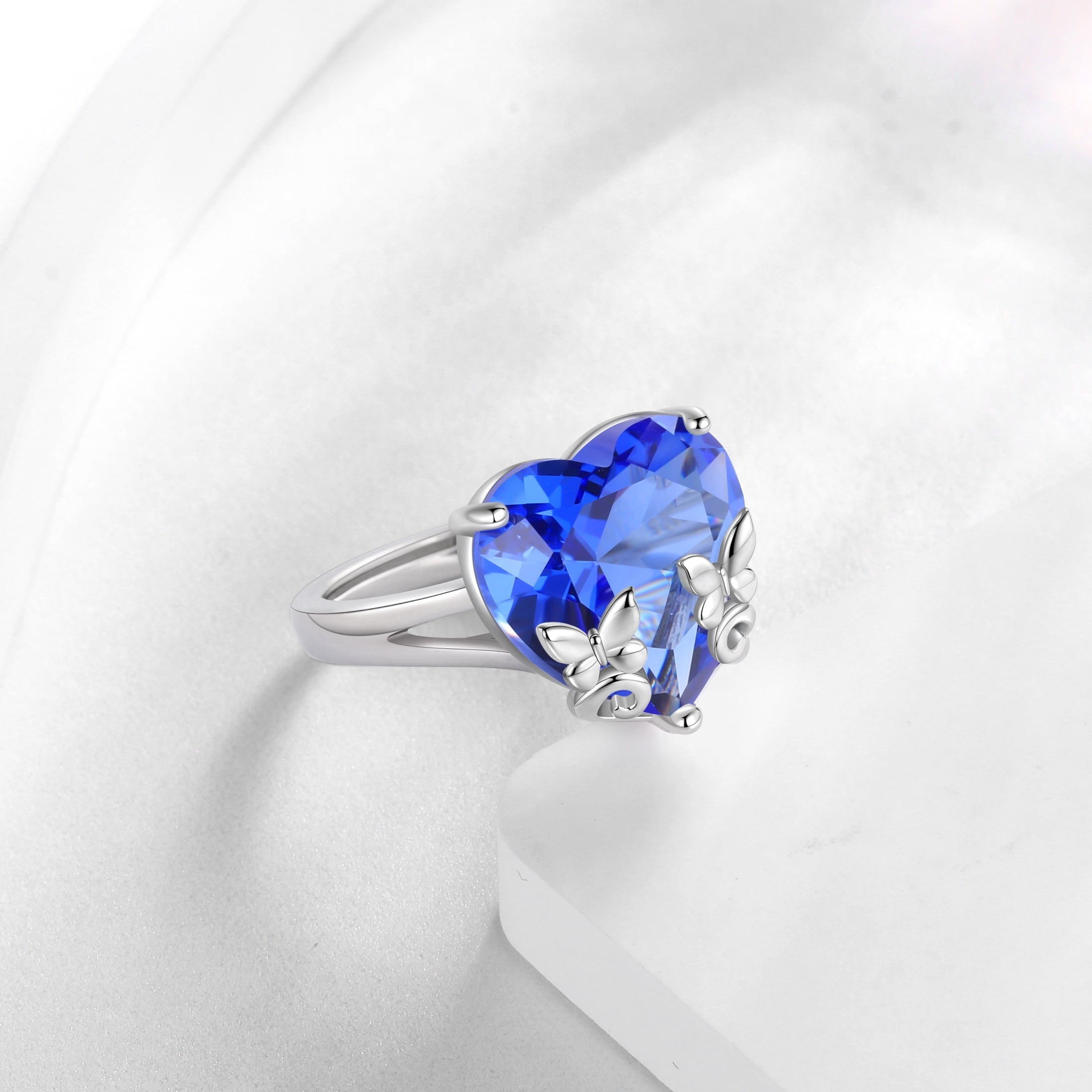 9Ct Women Heart Ring 925 Sterling Silver Butterfly December Birthstone Tanzanite Blue Solitaire Ring Jewelry Mom Christmas Birthday Gift - Aurora Tears