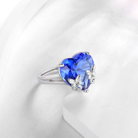 9Ct Women Heart Ring 925 Sterling Silver Butterfly December Birthstone Tanzanite Blue Solitaire Ring Jewelry Mom Christmas Birthday Gift - Aurora Tears