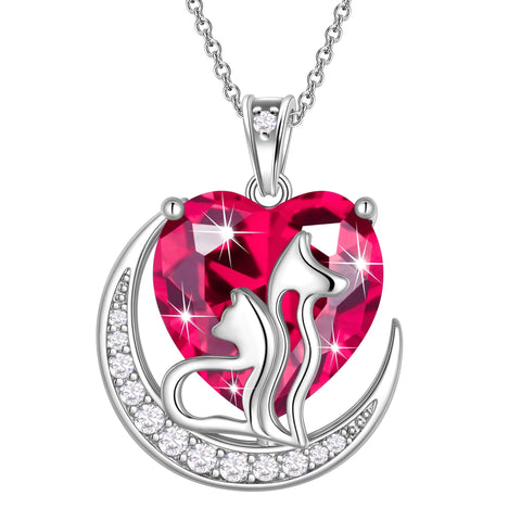 Collar con colgante de gato y perro para mujer, con forma de corazón y piedra natal, ideal como regalo para amantes de las mascotas.