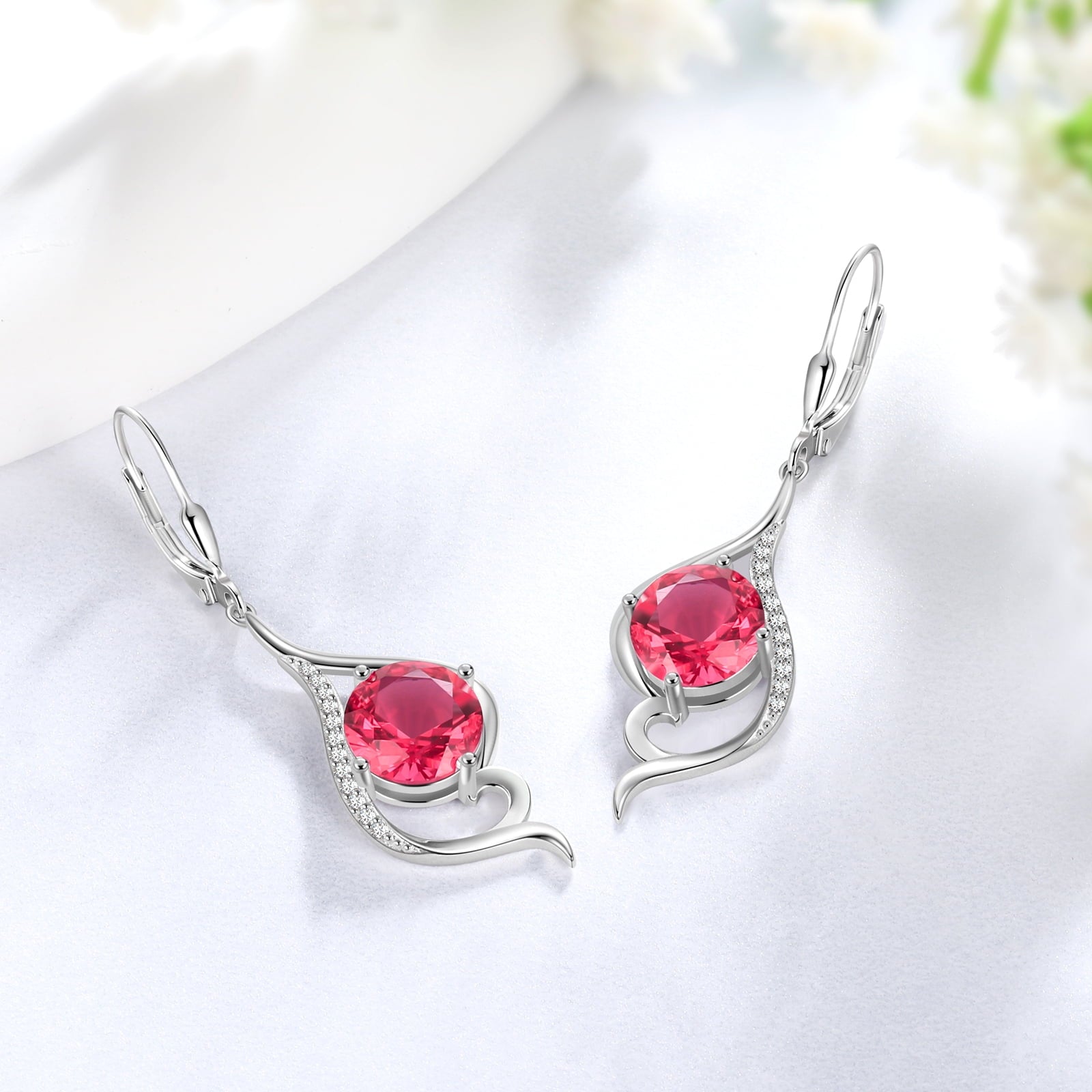 Women Dangle Earrings July Birthstone Earrings Ruby Red Long Hanging Sterling Silver Lever Back Fishtail Jewelry Mother Christmas Birthday Valentines Gift for Her - Aurora Tears