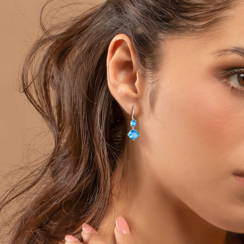 March Birthstone Earrings Women 925 Sterling Silver Hook Long Drop Earrings Aquamarine Blue Topaz Jewelry Birthday Mother's Day Gift - Aurora Tears