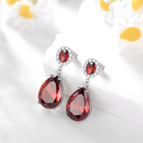 10Ct Teardrop Dangle Earring Women Garnet January Birthstone Earring Jewelry 925 Sterling Silver Mom Grandma Christmas Valentine Birthday Gift - Aurora Tears