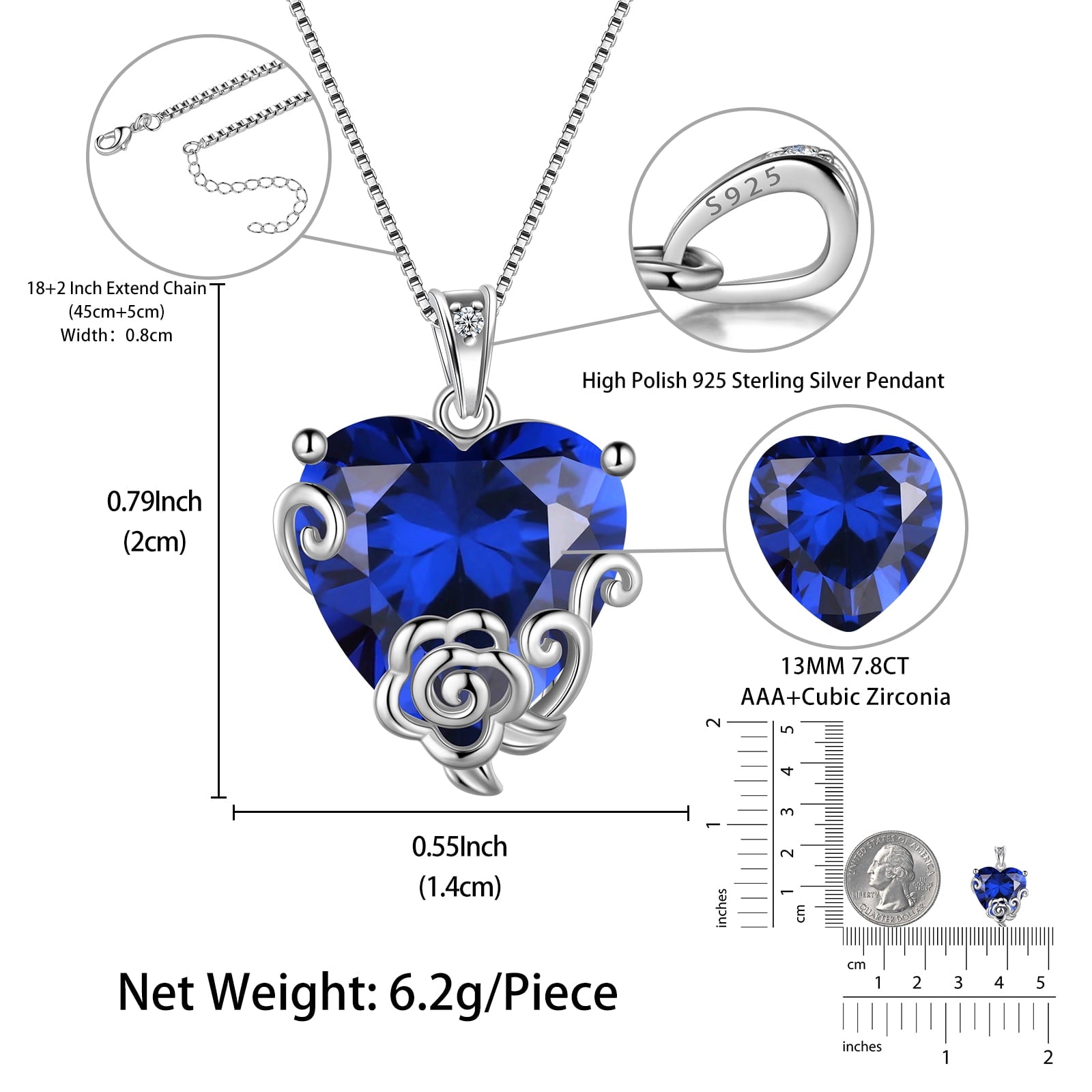 Women Heart Necklace September Birthstone Sapphire Jewelry 925 Sterling Silver Blue Flower Pendant Christmas Birthday Mother's Day Gift - Aurora Tears