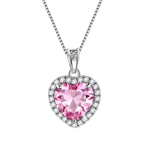 Colar Coração Feminino com Pingente de Pedra de Nascimento, Joia Ideal para Presente de Aniversário, Prata de Lei 925