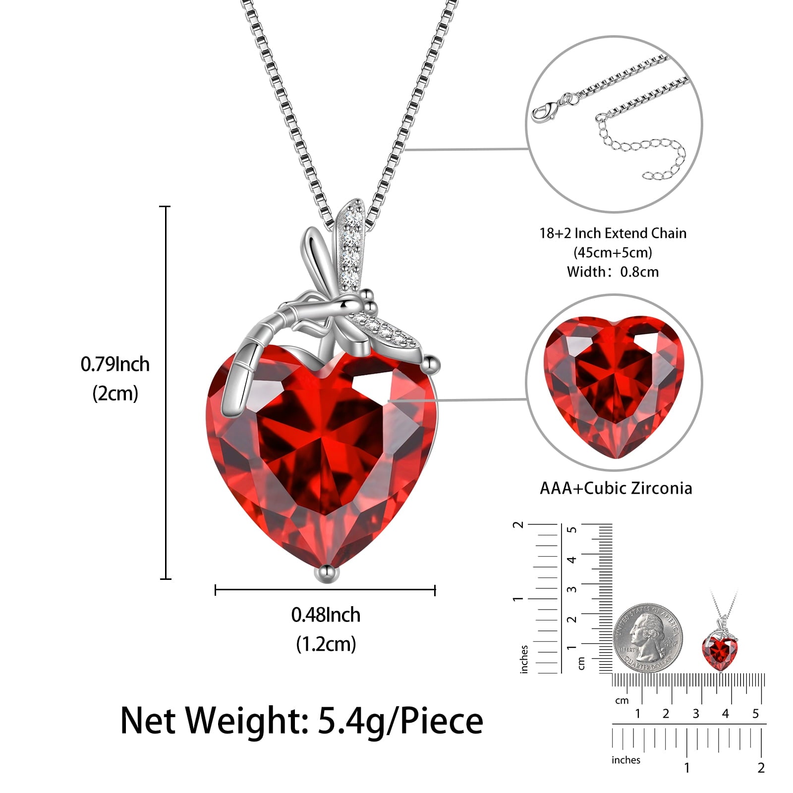 Dragonfly Necklace Heart January Birthstone Necklace Garnet CZ 925 Sterling Silver Pendant Red Jewelry Women Birthday Christmas Mother's Day Gifts - Aurora Tears