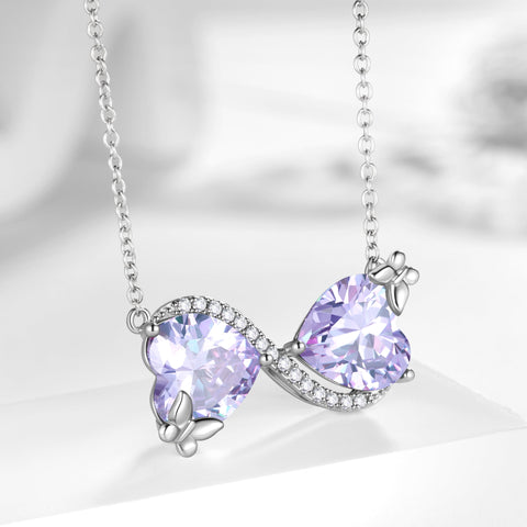 Women Infinity Heart Butterfly Necklace June Birthstone Necklace Alexandrite Purple Pendant Jewelry Birthday Gifts for Mother Wife Daughter - Aurora Tears