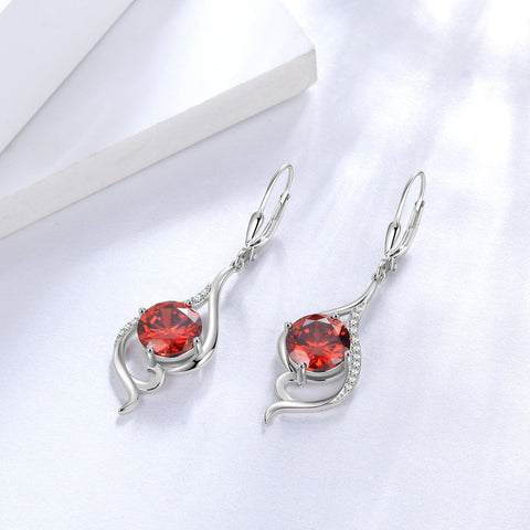 Women Dangle Earrings January Birthstone Earrings Garnet Red Hanging 925 Sterling Silver Leverback Tail Jewelry Mother Wife Xmas Birthday Valentines Gift for Her - Aurora Tears