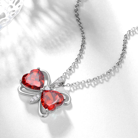 Women Red Butterfly Necklace Heart January Birthstone Necklace Garnet Pendant Jewelry Daughter Birthday Christmas Mother's Day Gift for Her - Aurora Tears