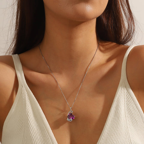 February Birthstone Heart Necklace Butterfly Pendant Purple Amethyst Jewelry 925 Sterling Silver Women Mom Birthday Valentine's Day Gift - Aurora Tears