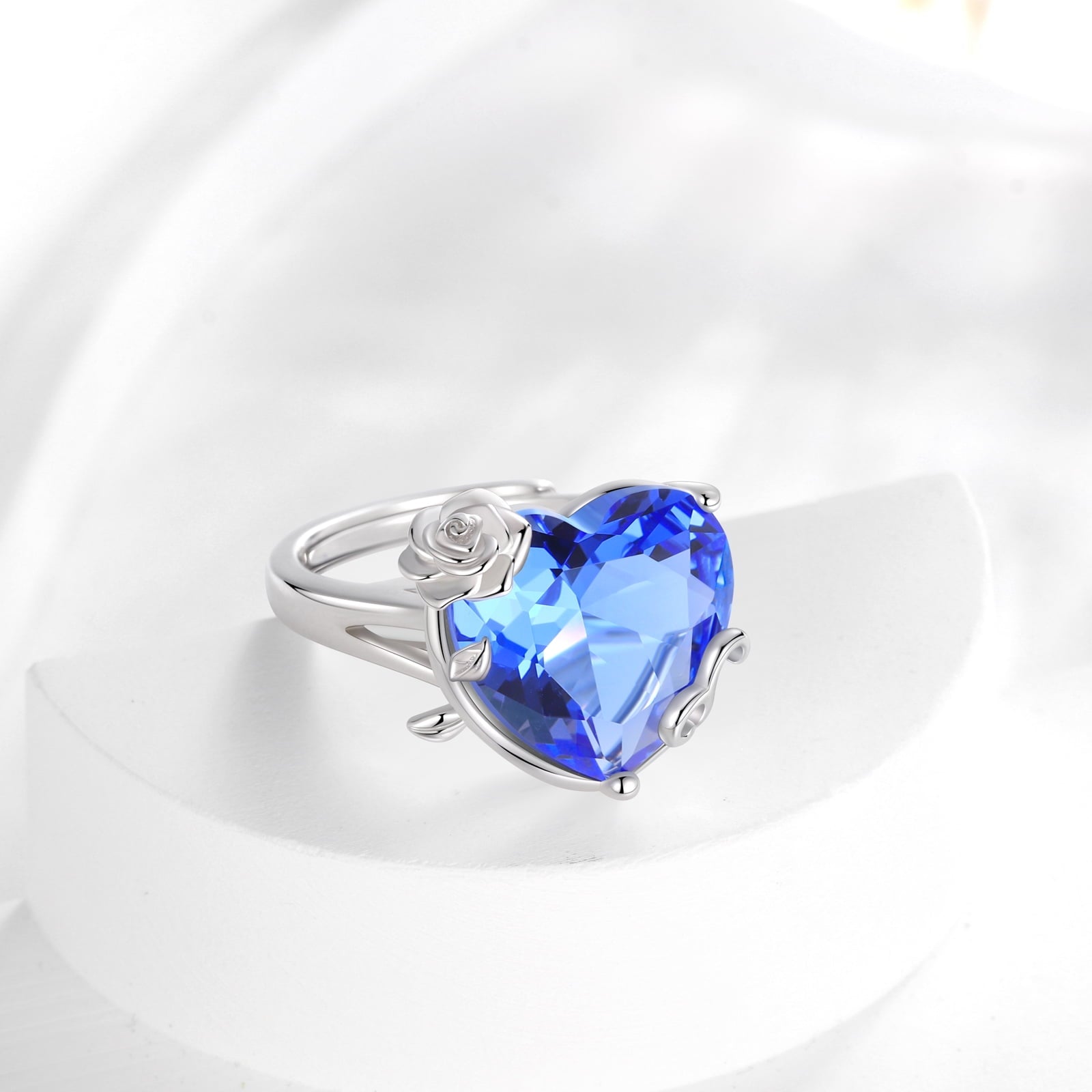 9Ct Women Heart Ring 925 Sterling Silver Rose Flower December Birthstone Tanzanite Blue Solitaire Ring Jewelry Mom Christmas Birthday Gift - Aurora Tears