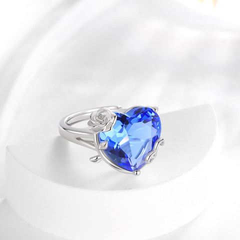 9Ct Women Heart Ring 925 Sterling Silver Rose Flower December Birthstone Tanzanite Blue Solitaire Ring Jewelry Mom Christmas Birthday Gift - Aurora Tears