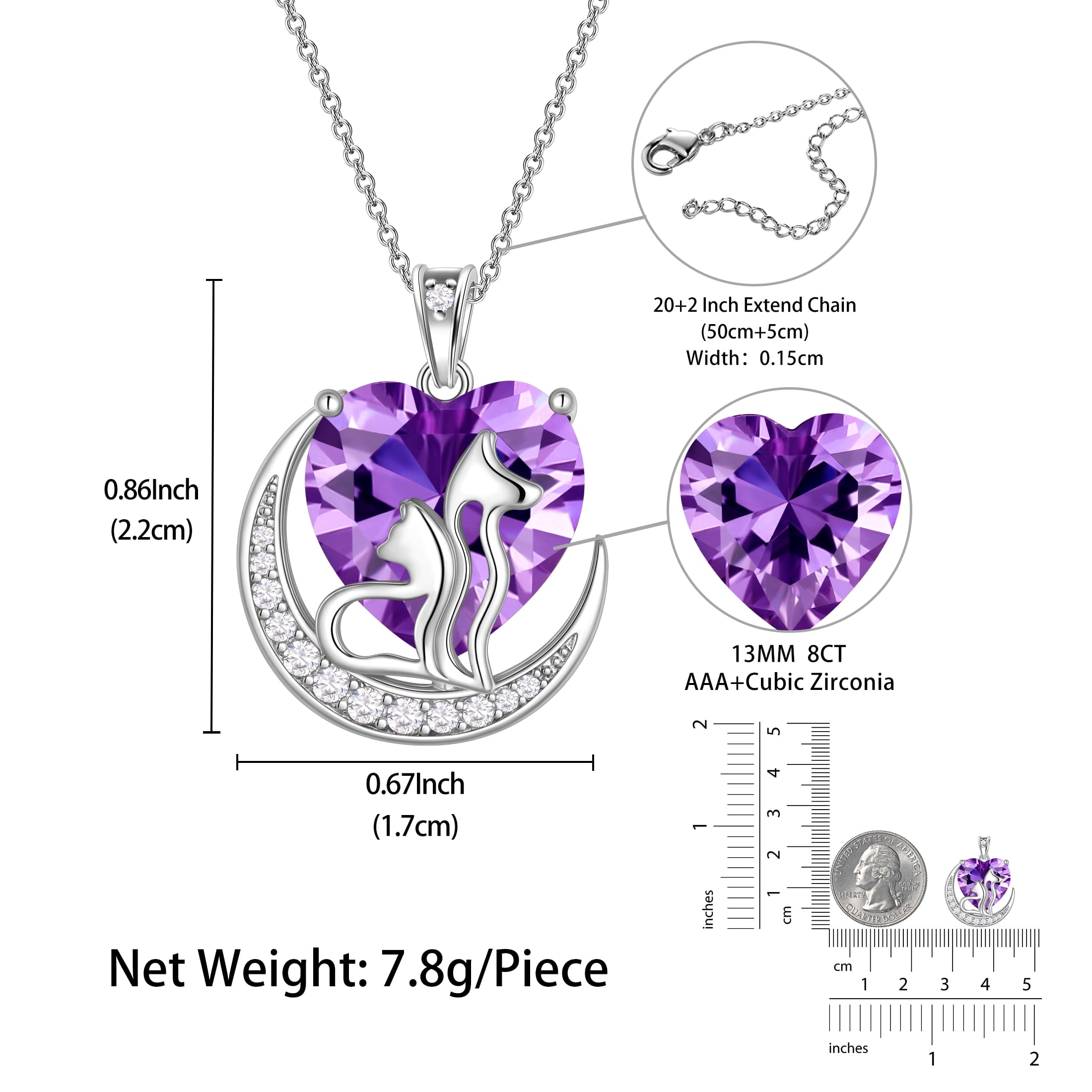 Women Animal Cat and Dog Necklace Purple Heart February Birthstone Charm Amethyst Pendant Jewelry Christmas Birthday Gift for Mother Daughter Pet Lovers - Aurora Tears