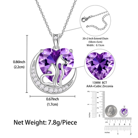 Women Animal Cat and Dog Necklace Purple Heart February Birthstone Charm Amethyst Pendant Jewelry Christmas Birthday Gift for Mother Daughter Pet Lovers - Aurora Tears