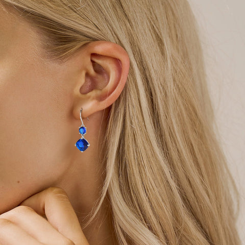 Women Blue Sapphire Dangle Earrings 925 Sterling Silver Hook September Birthstone Earring Cushion Jewelry Birthday Christmas Mother's Day Gift - Aurora Tears