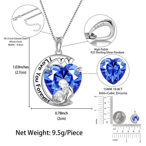 Moon Heart Mother Daughter Necklace 925 Sterling Silver Blue Tanzanite December Birthstone Pendant Jewelry Women Christmas Birthday Mother Day Gift Idea - Aurora Tears