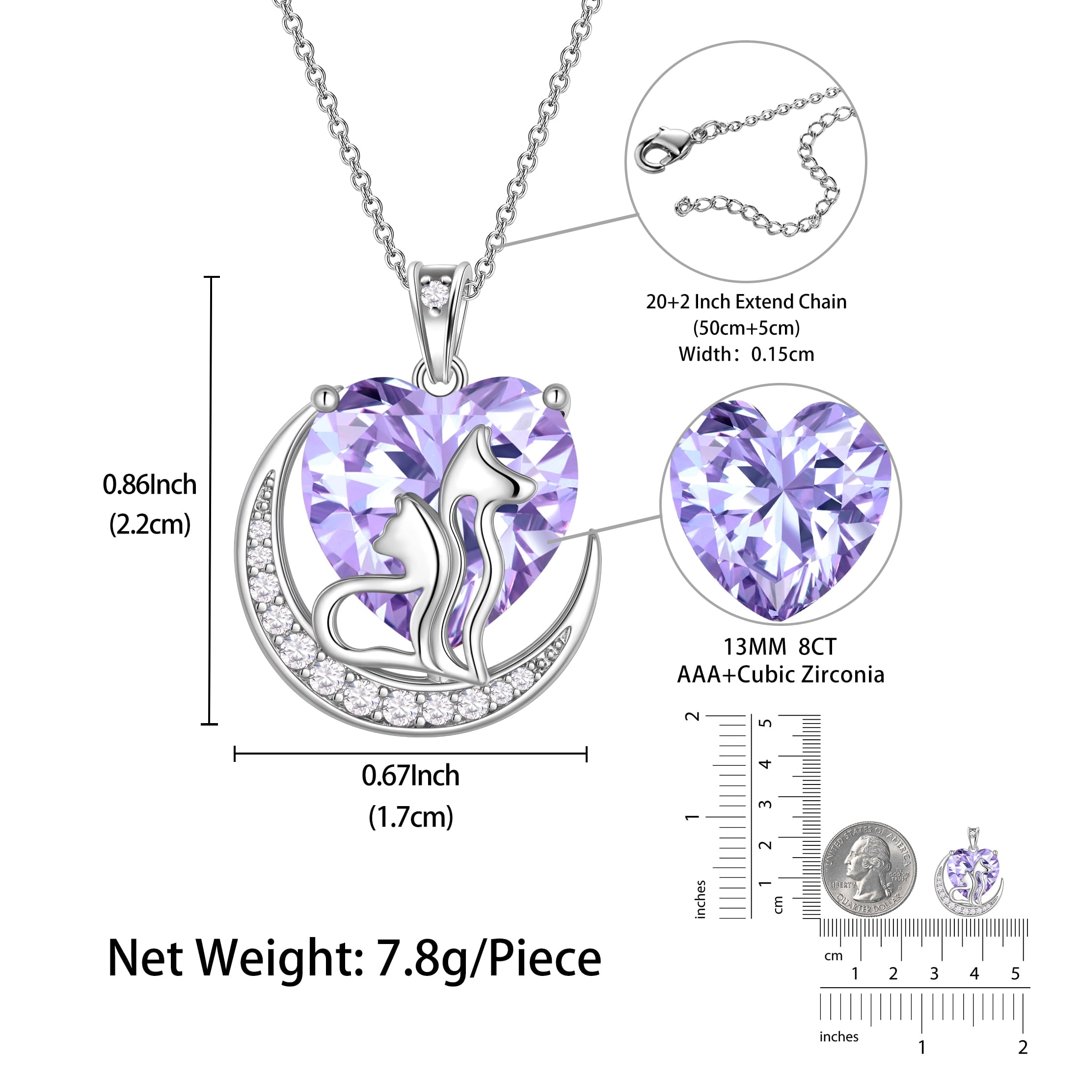 Women Animal Cat Dog Necklace Purple Heart June Birthstone Charm Alexandrite Crystal Pendant Jewelry Birthday Gift for Mother Wife Daughter Pet Lover - Aurora Tears