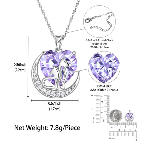 Women Animal Cat Dog Necklace Purple Heart June Birthstone Charm Alexandrite Crystal Pendant Jewelry Birthday Gift for Mother Wife Daughter Pet Lover - Aurora Tears