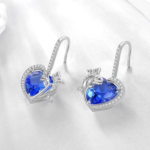 Women December Birthstone Drop Earrings Heart Tanzanite Blue Butterfly Rose Jewelry 925 Sterling Silver Hook Birthday Christmas Mother's Day Gift - Aurora Tears