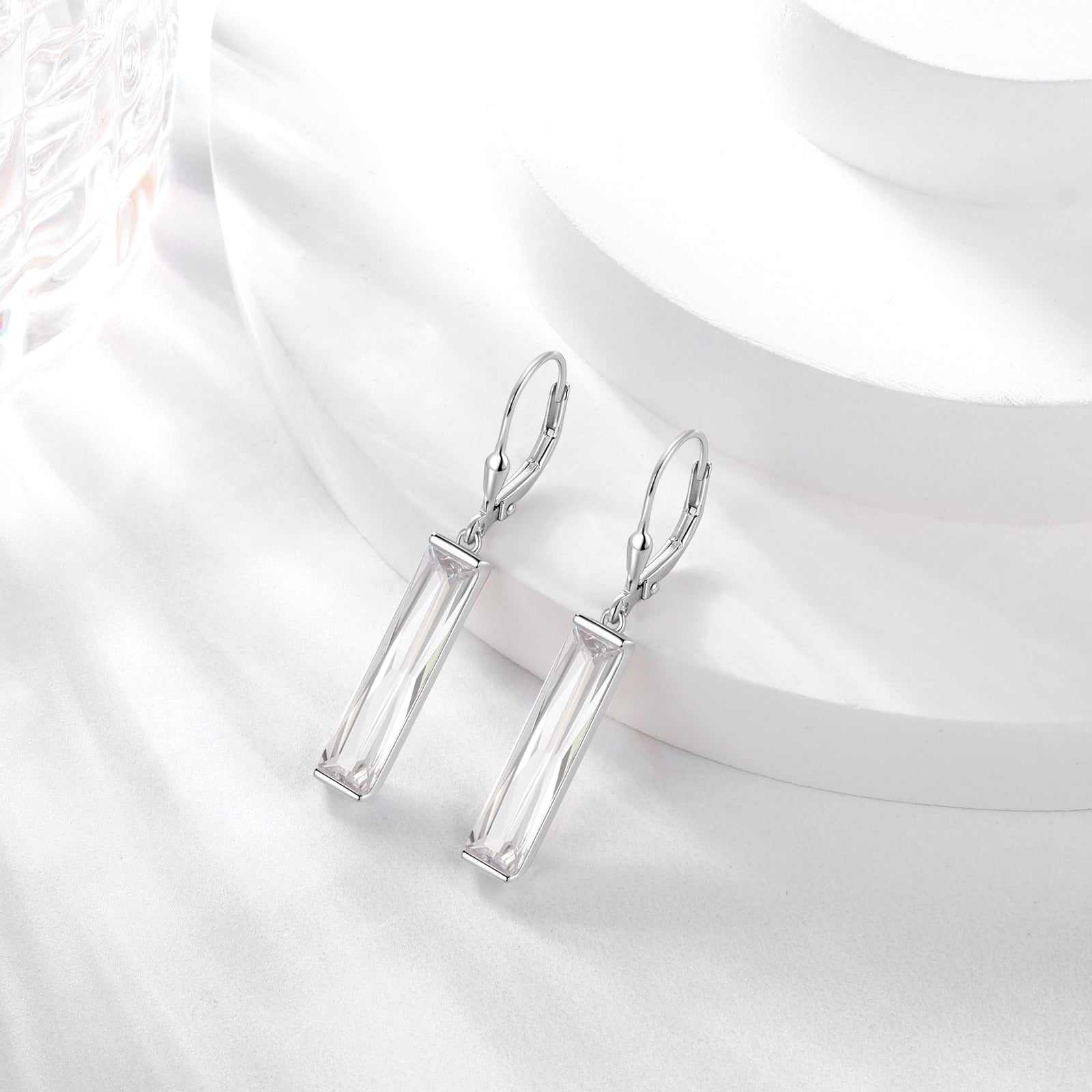 Leverback Long Dangle Earrings Sterling Silver Women April Birthstone Earrings Diamond Crystal Wedding Bridal Jewelry Birthday Gift - Aurora Tears