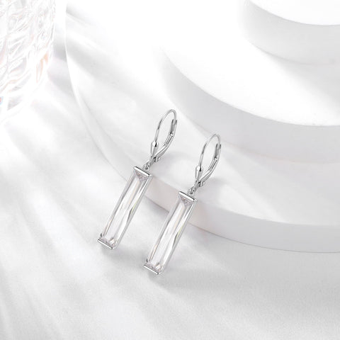 Leverback Long Dangle Earrings Sterling Silver Women April Birthstone Earrings Diamond Crystal Wedding Bridal Jewelry Birthday Gift - Aurora Tears