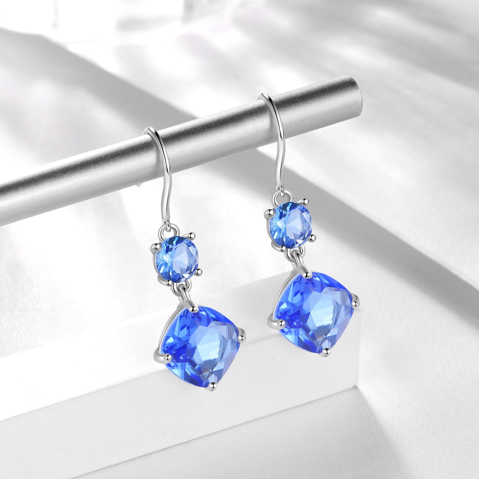 December Birthstone Earrings Women Dangle Earrings Sterling Silver Hook Tanzanite Blue Crystal Jewelry Mother Christmas Birthday Gifts for Her - Aurora Tears